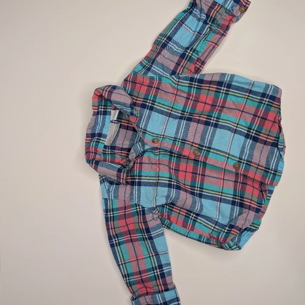 The Children’s Place Baby Plaid Button-Up Shirt – 0–3 Months, Long Sleeve, Multi